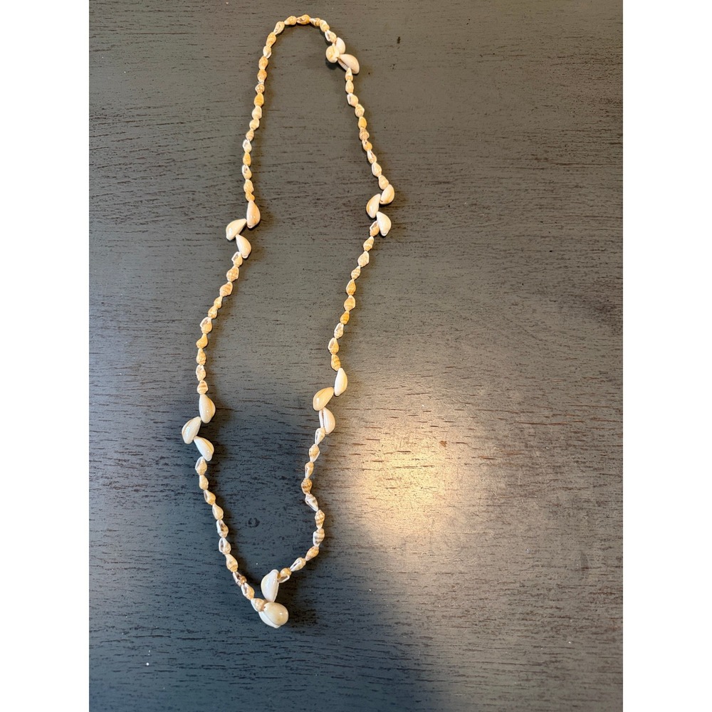 Vintage Puka Shell Necklace Cream White Coastal Beach Boho Surfer 32 Inch